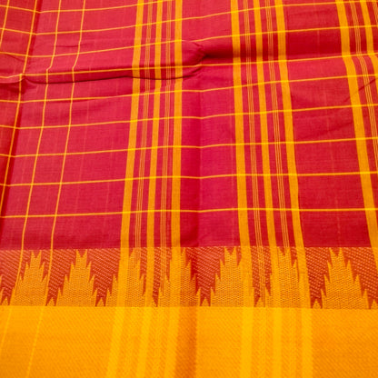 Chettinad Cotton Orange With Yellow Saree