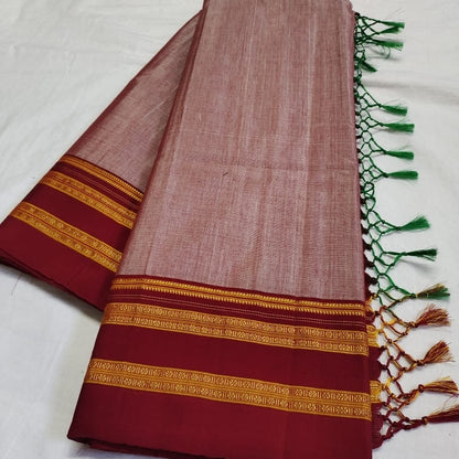 Ilkal Gayathri Satin Orion Pink with Maroon