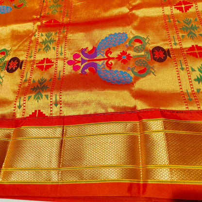 Paithani Pure Silk Purple With Orange Red
