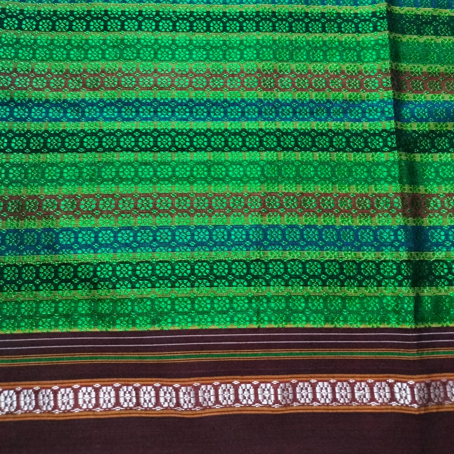 Khana Blouse Piece Green Multicolour with Maroon Border