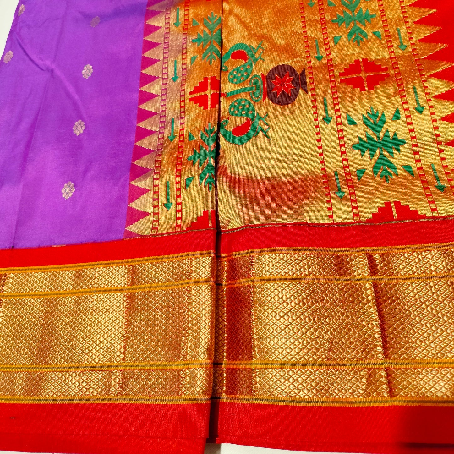 Paithani Pure Silk Dark Violet With Orange Red