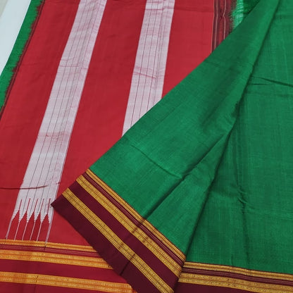 Ilkal Gayathri Satin Silk Green with Maroon