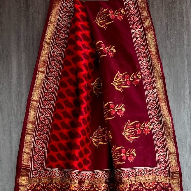 Maheshwari Cotton Silk Maroon Saree