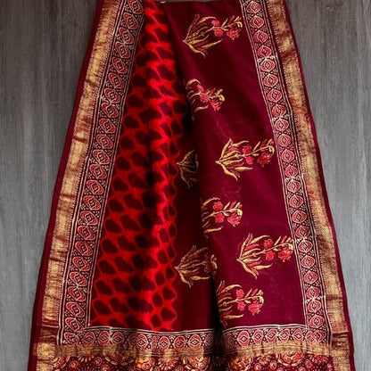 Maheshwari Cotton Silk Maroon Saree