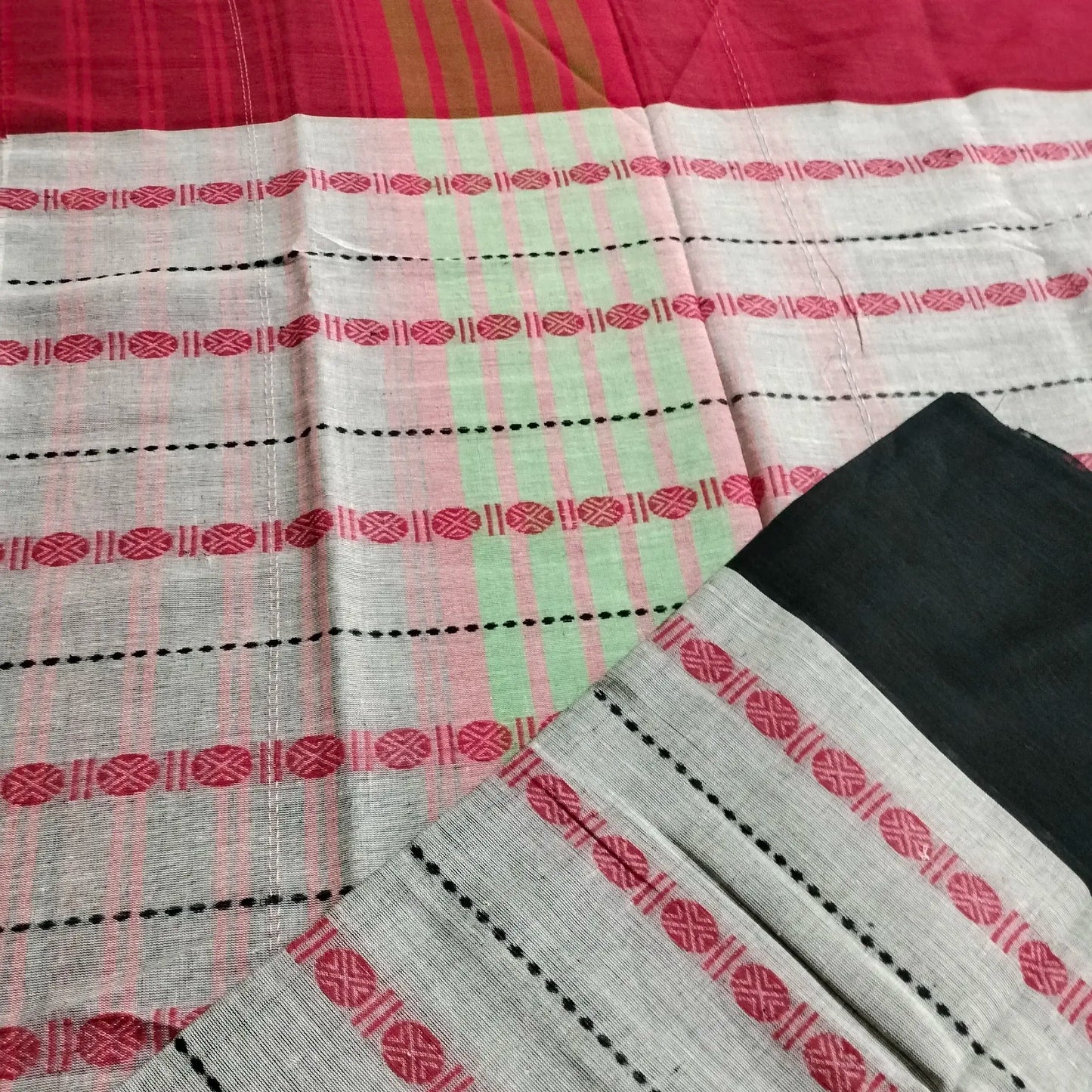 Dhaniakhali Pure Cotton Saree Maroon with Black