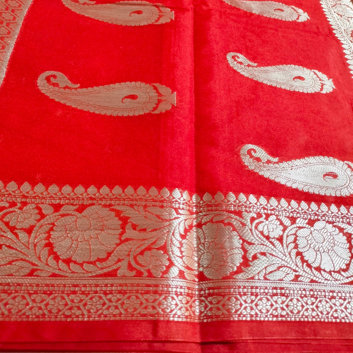 Semi Georgette Banarasi Silk Colour Red Colour