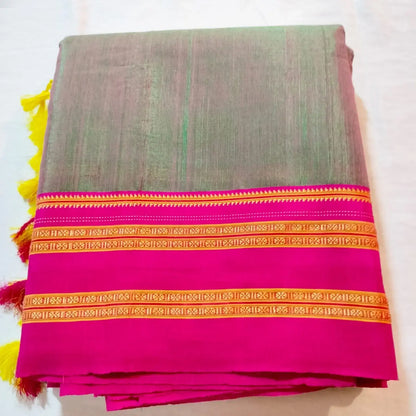 Ilkal Cotton Silk Saree Green Double Shade