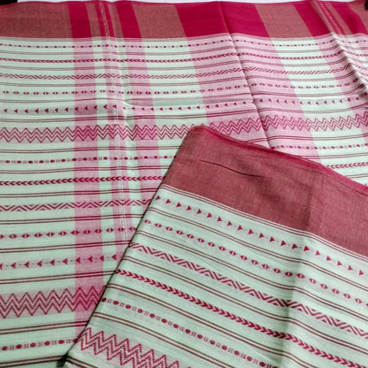 Dhaniakhali Pure Cotton Saree Pista with Maroon