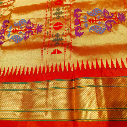 Paithani Pure Silk White With Orange Red
