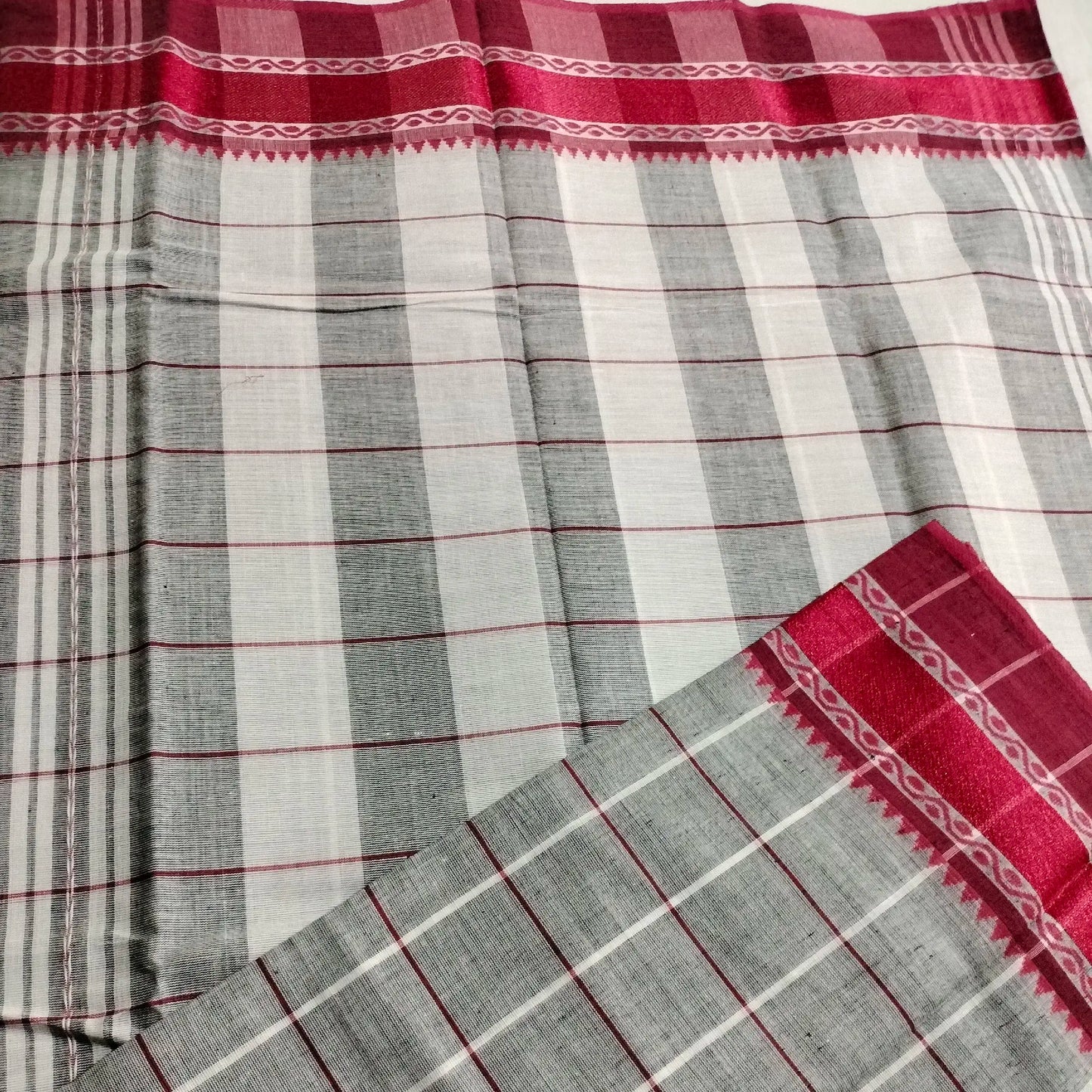 Dhaniakhali Pure Cotton Saree Grey with Maroon