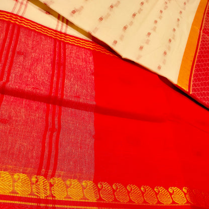 Cotton Handloom White with Red