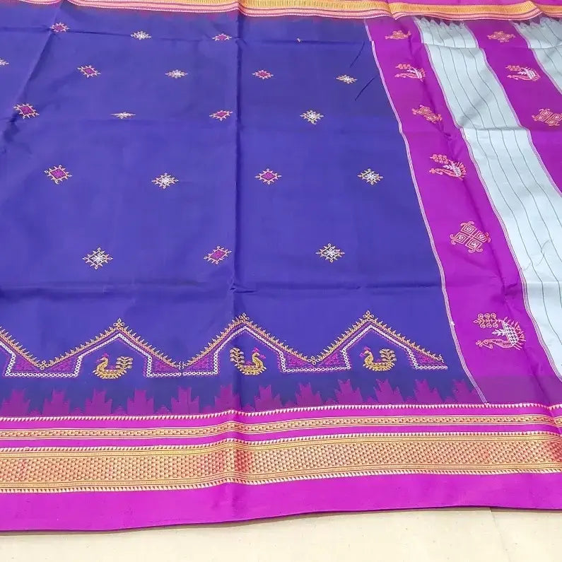 Kasuti Ilkal Saree Light Purple With Majenta