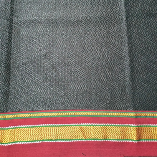 Khana Blouse Piece Black with Red Border