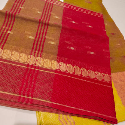 Cotton Handloom Green with Red