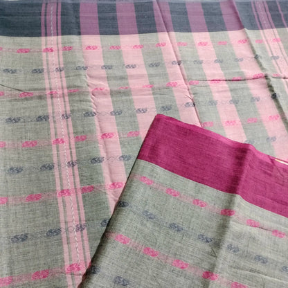 Handloom Dhaniakhali Grey with Pink