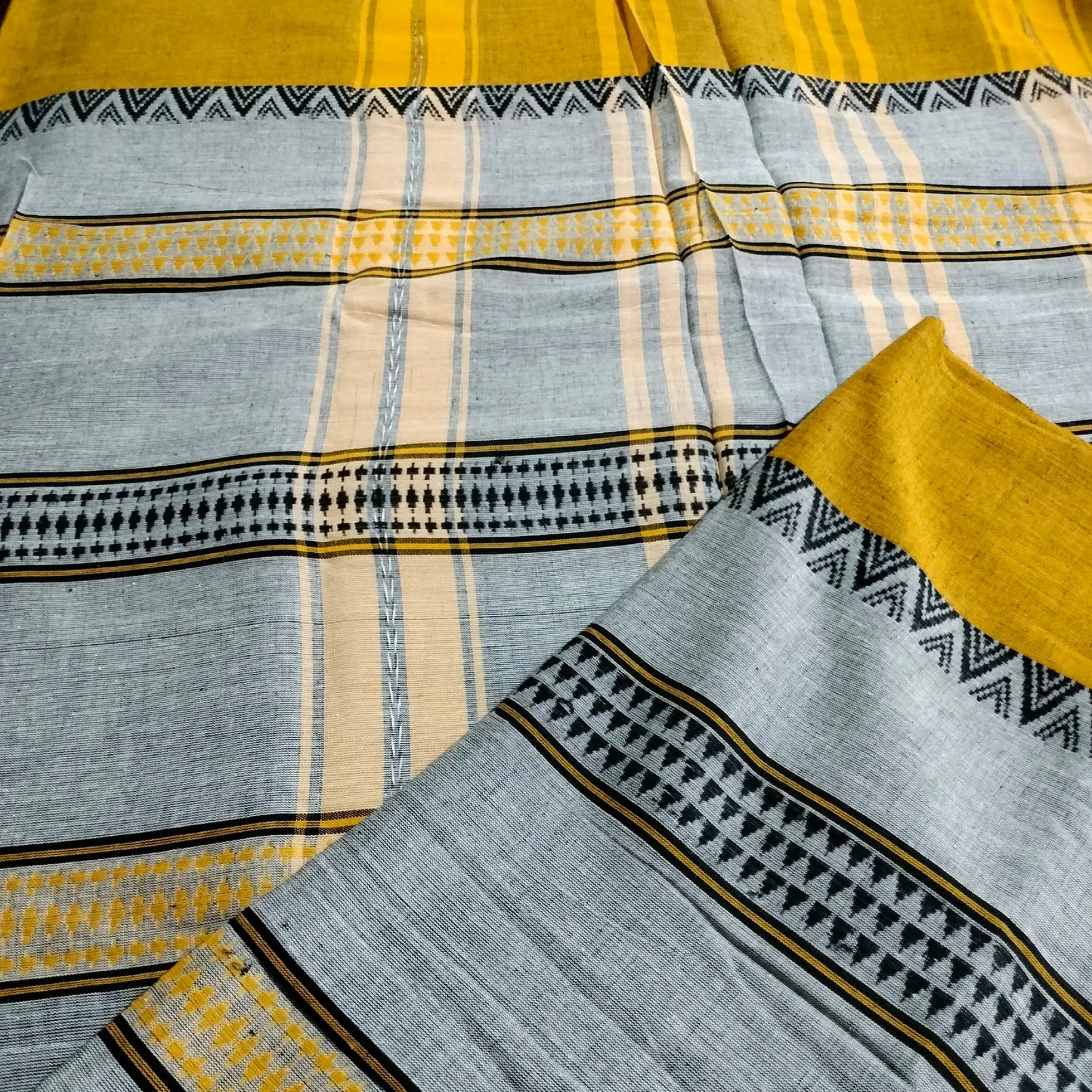 Dhaniakhali Saree Grey with Mustard