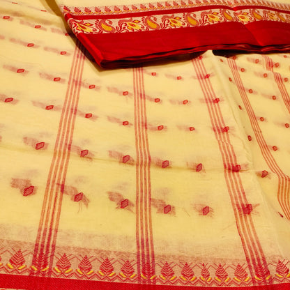 Cotton Handloom Cream with Red