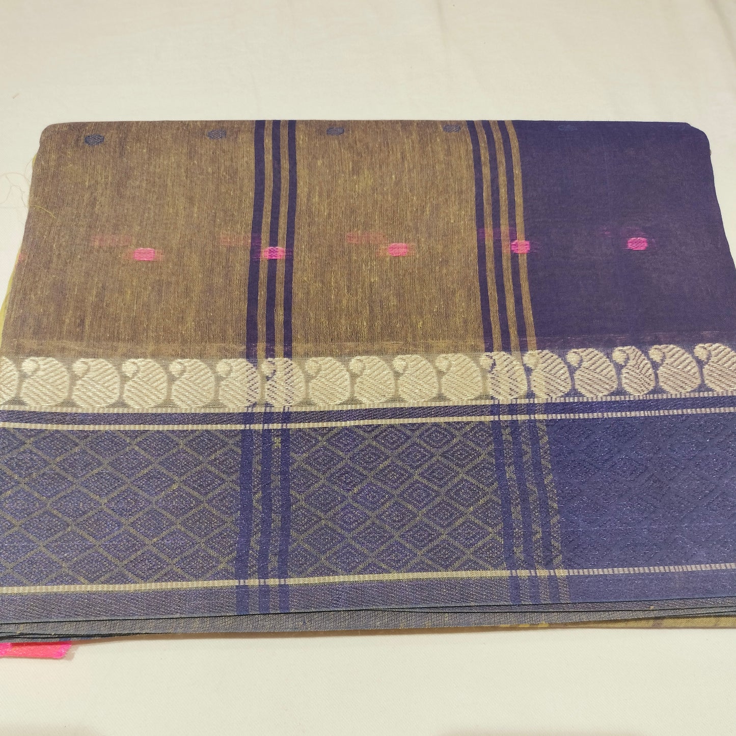 Cotton Handloom Saree Yellow With Pink