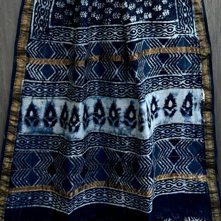 Maheshwari Cotton Silk Blue Indigo Saree