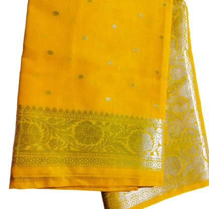 Semi Georgette Banarasi Yellow Saree