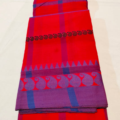 Chettinad Cotton Red with Blue saree