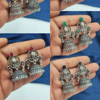 OXIDISED COLOURFUL JHUMKA EARING