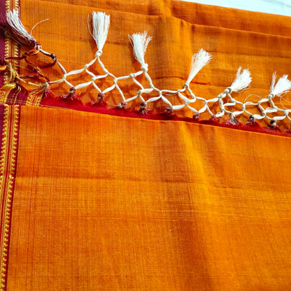 Ilkal Gayathri Satin Silk Orange with Marron