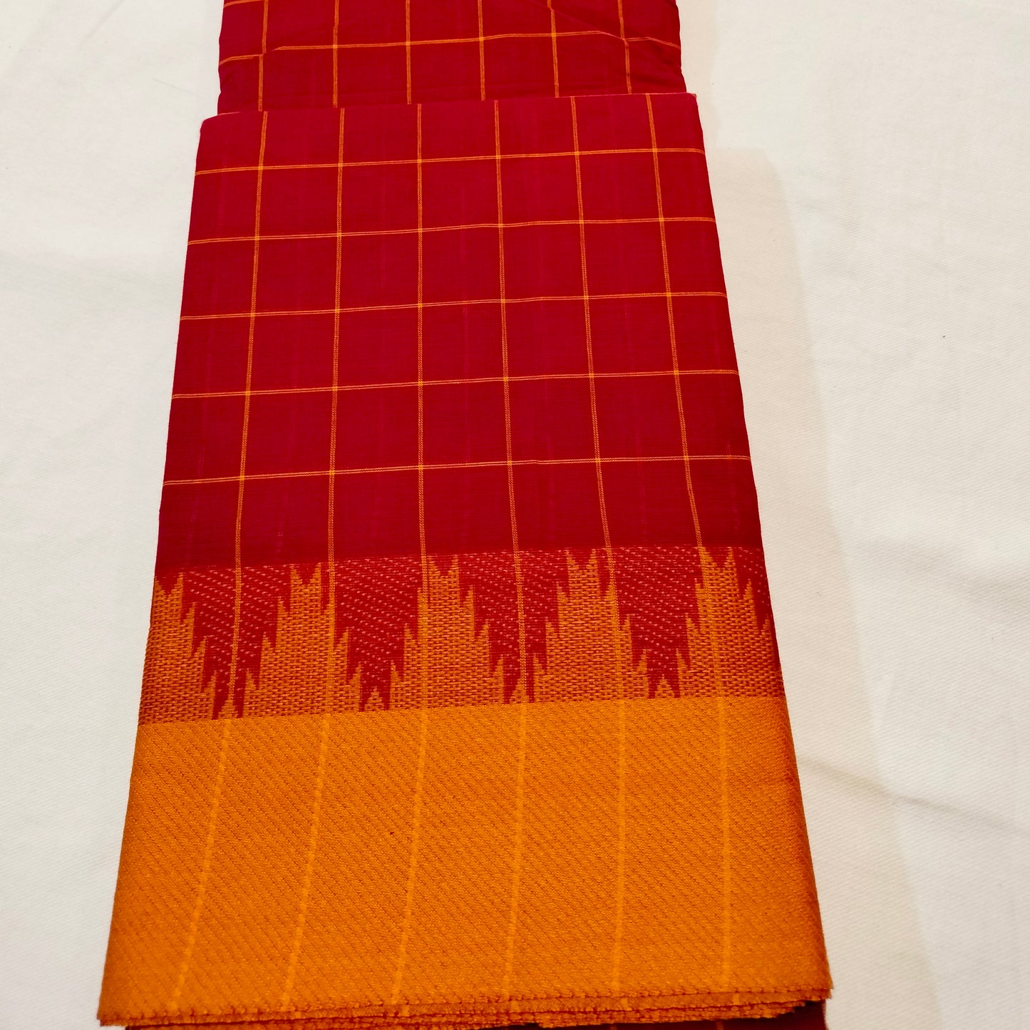 Chettinad Cotton Orange With Yellow Saree