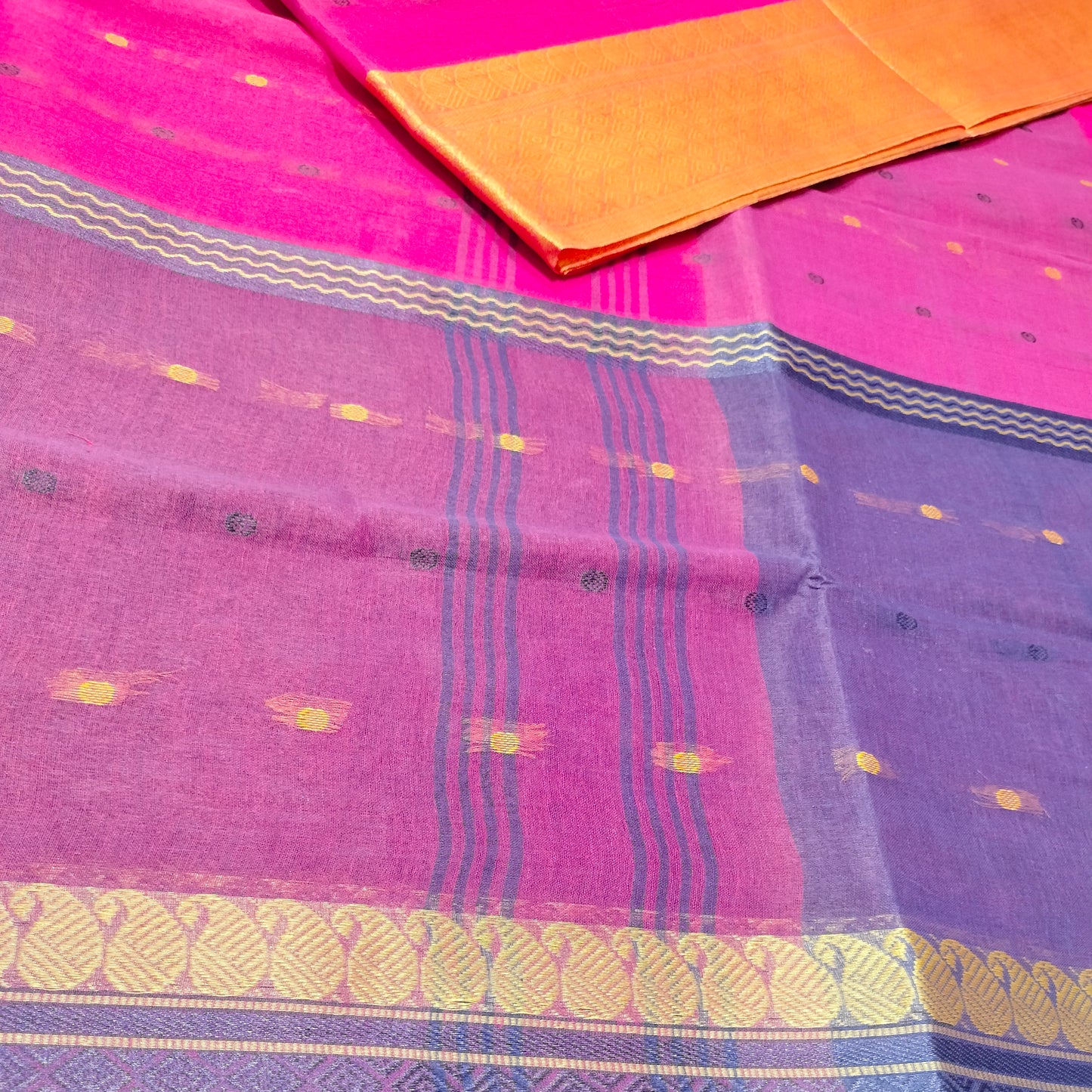 Handloom Cotton Pink With Voilet