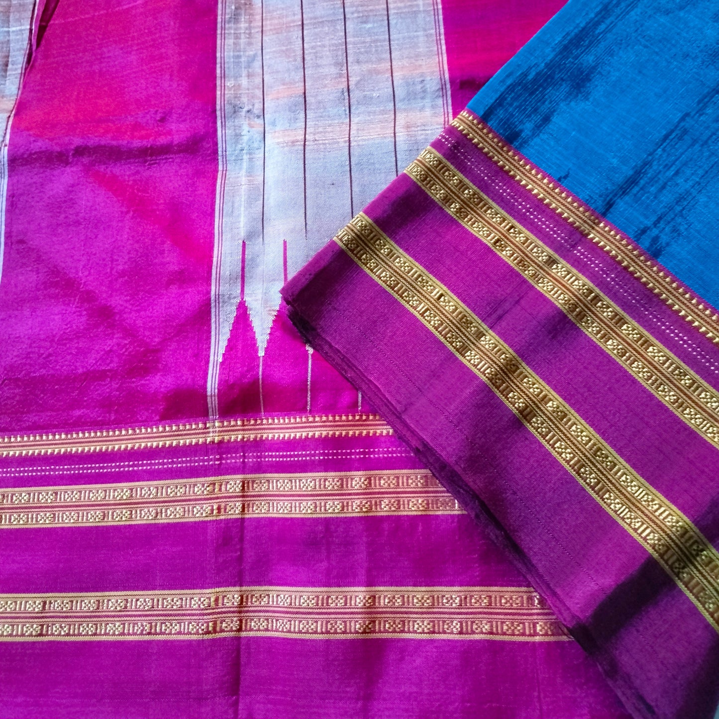 Ilkal Gayathri Satin Silk Blue with Majenta