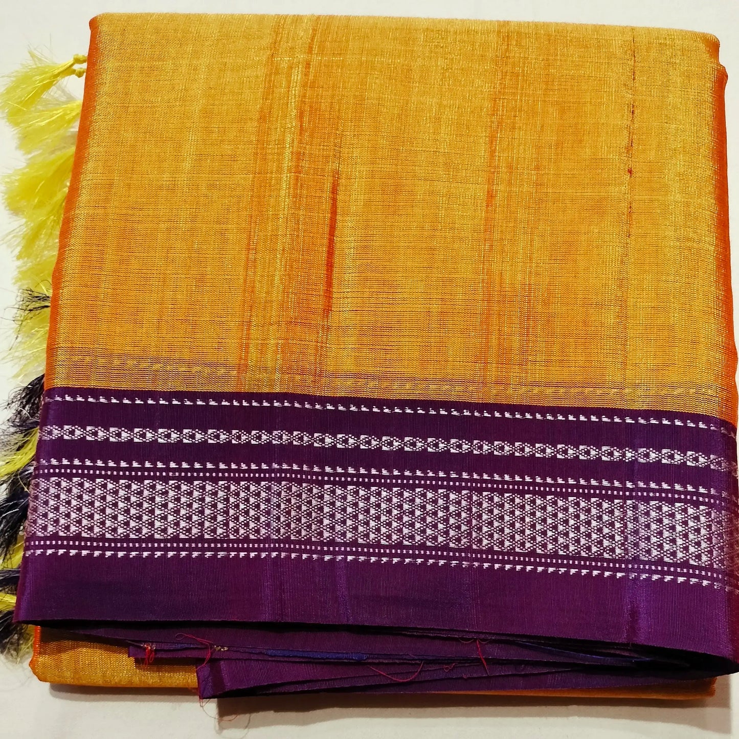 Ilkal Satin Silk Yellow with purple