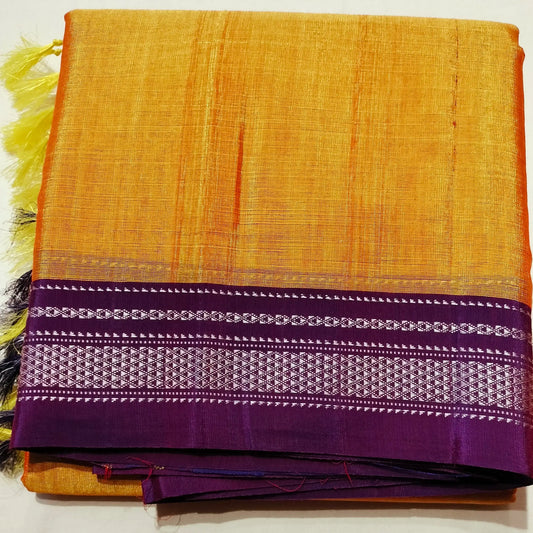 Ilkal Satin Silk Yellow with purple