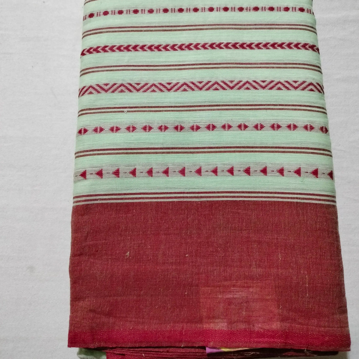 Dhaniakhali Pure Cotton Saree Pista with Maroon