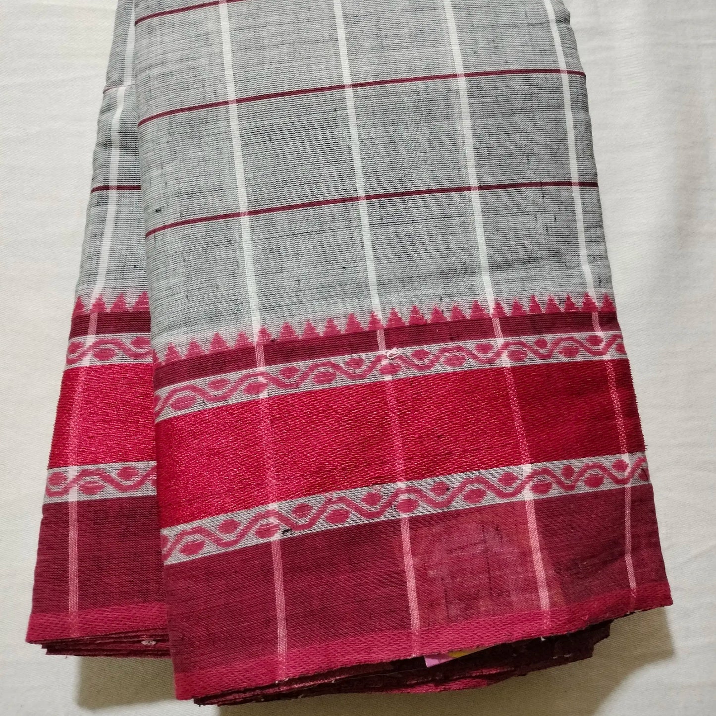 Dhaniakhali Pure Cotton Saree Grey with Maroon