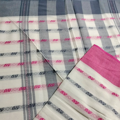 Dhaniakhali Pure Cotton Saree Pink With Grey