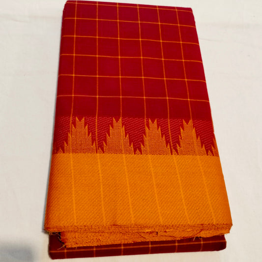 Chettinad Cotton Orange With Yellow Saree