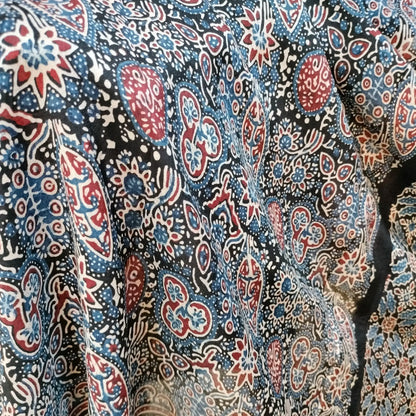 Ajrakh Modal Dola Silk Blue With Black