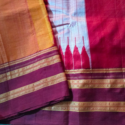 Ilkal Gayathri Satin Silk Orange with Marron