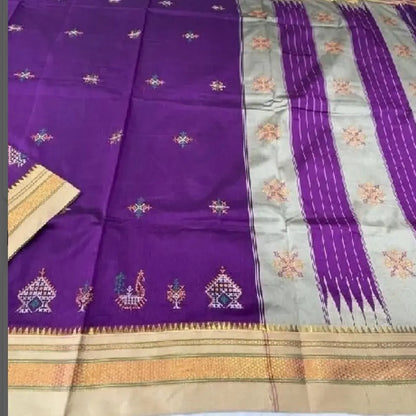 Kasuti Ilkal saree Purple With Cream