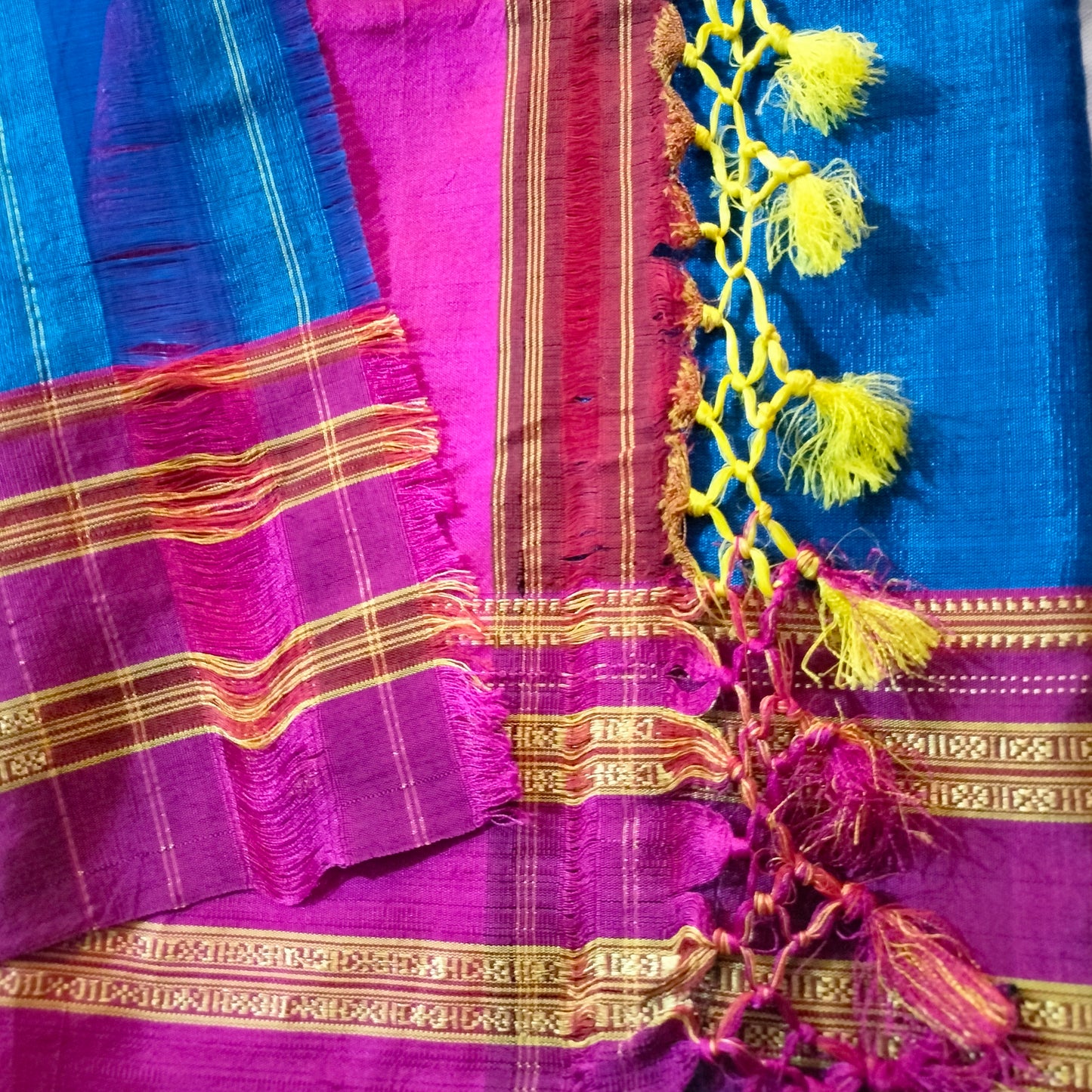 Ilkal Gayathri Satin Silk Blue with Majenta