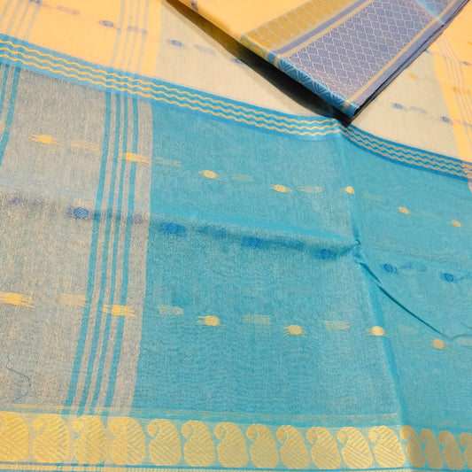 Cotton Handloom Cream with Blue