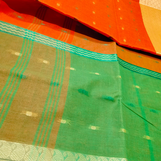 Cotton Handloom Orange with green