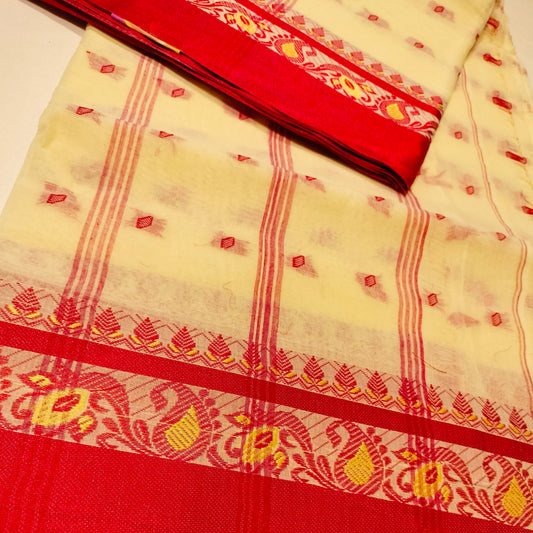 Cotton Handloom Cream with Red