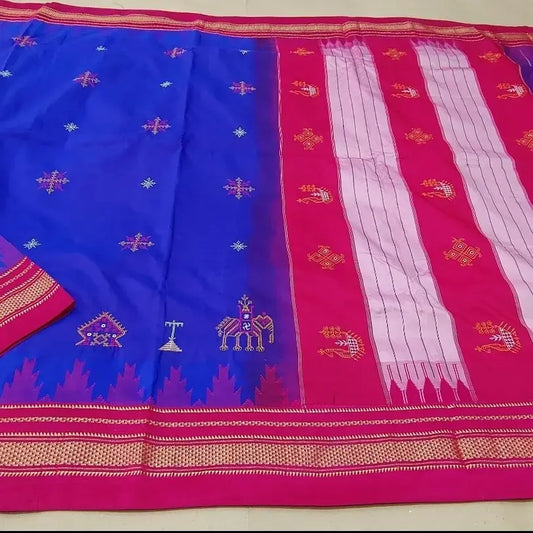 Kasuti Ilkal Saree Blue With Majenta