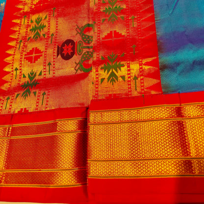 Paithani Pure Silk With Peacock Blue