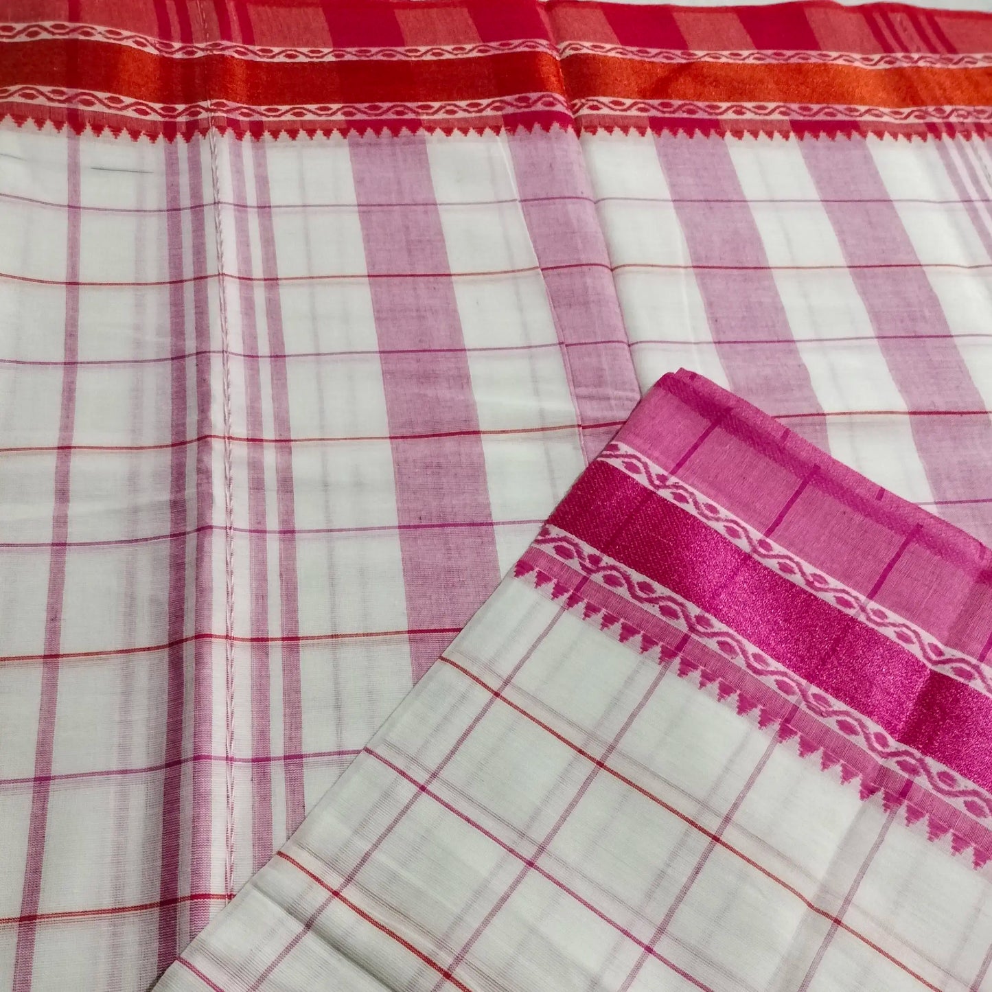 Dhaniakhali Pure Cotton Saree Pink with Orange