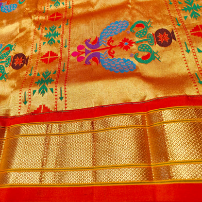 Paithani Pure Silk Dark Violet With Orange Red