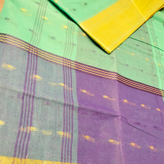 Cotton Handloom Green With Blue