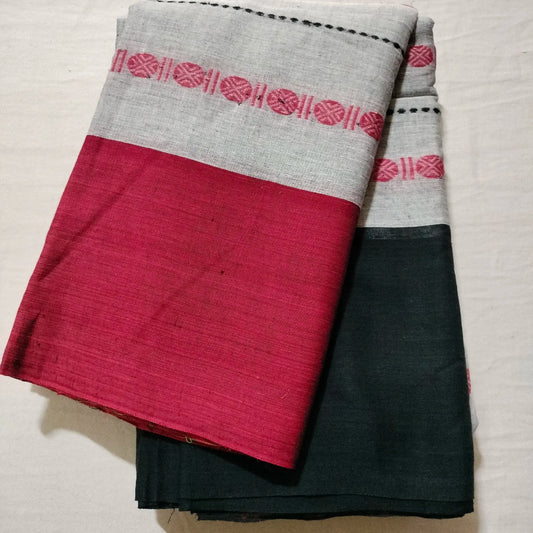 Dhaniakhali Pure Cotton Saree Maroon with Black
