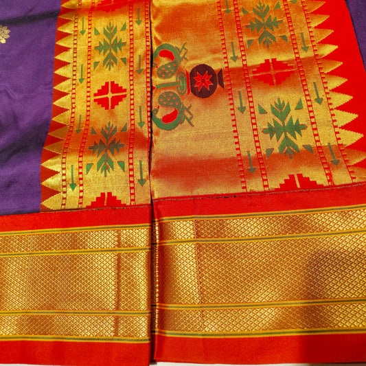 Paithani Pure Silk Purple With Orange Red